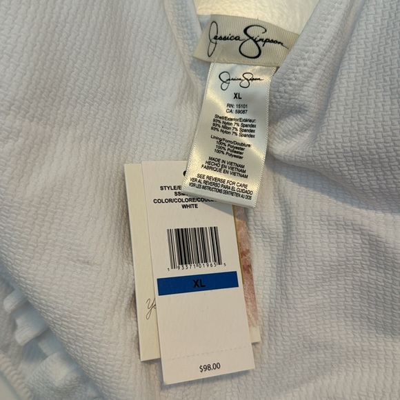NWT Jessica Simpson White V-Neck Ruffle-Waist Textured 1 Piece Swimsuit XL - Picture 5 of 7